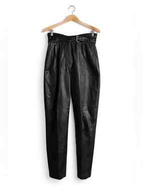 Cayenne 80’s High-Waist Black Leather Trousers with Belt Size 8 🔥 Festival